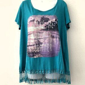 TASSEL LACE WAKE ME UP FOR SUMMER TOP PLUS 1X